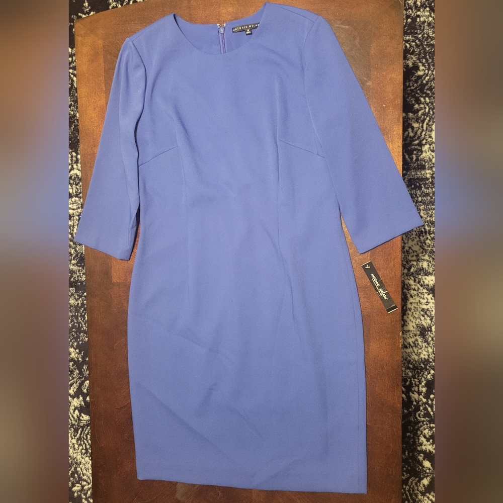 ANTONIO MELANI Blue Sheath Dress with Bateau Neckline